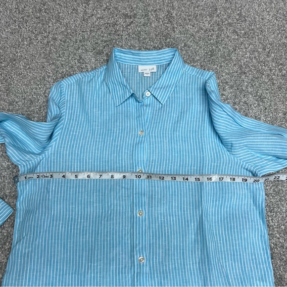 J.Jill Shirt Womens Small Love Linen Blue Stripe Button Up Coastal Beach Casual - Picture 3 of 6
